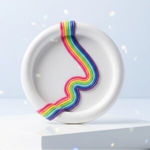 Rainbow Trinket Dish - Handmade - White - 5 inch